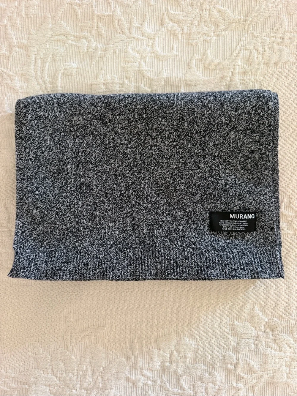 Murano Black White Marled Heather Cotton Cashmere Knit Scarf
